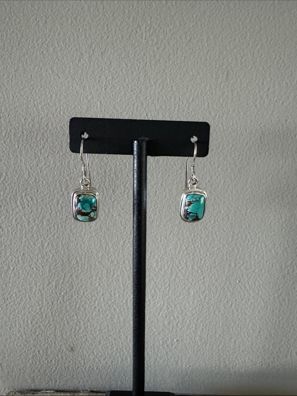 Turquoise Drop Earrings in Sterling Setting - Teal Green Accent